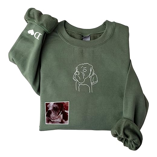 GodLover Personalized Pet Photo Embroidered Sweatshirt - Custom Embroidered Pet Portrait Hoodie Sweater, Dog Mom Hoodie, Line Art Graphic Portrait, Gifts for Dog Lovers, Women, Birthday, Dog Moms