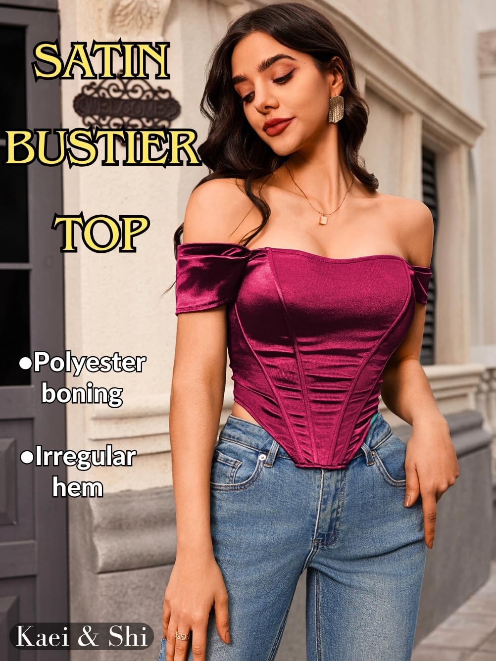 Kaei&Shi Night Out Outfits, Satin, Strapless, Off Shoulder Corset Top