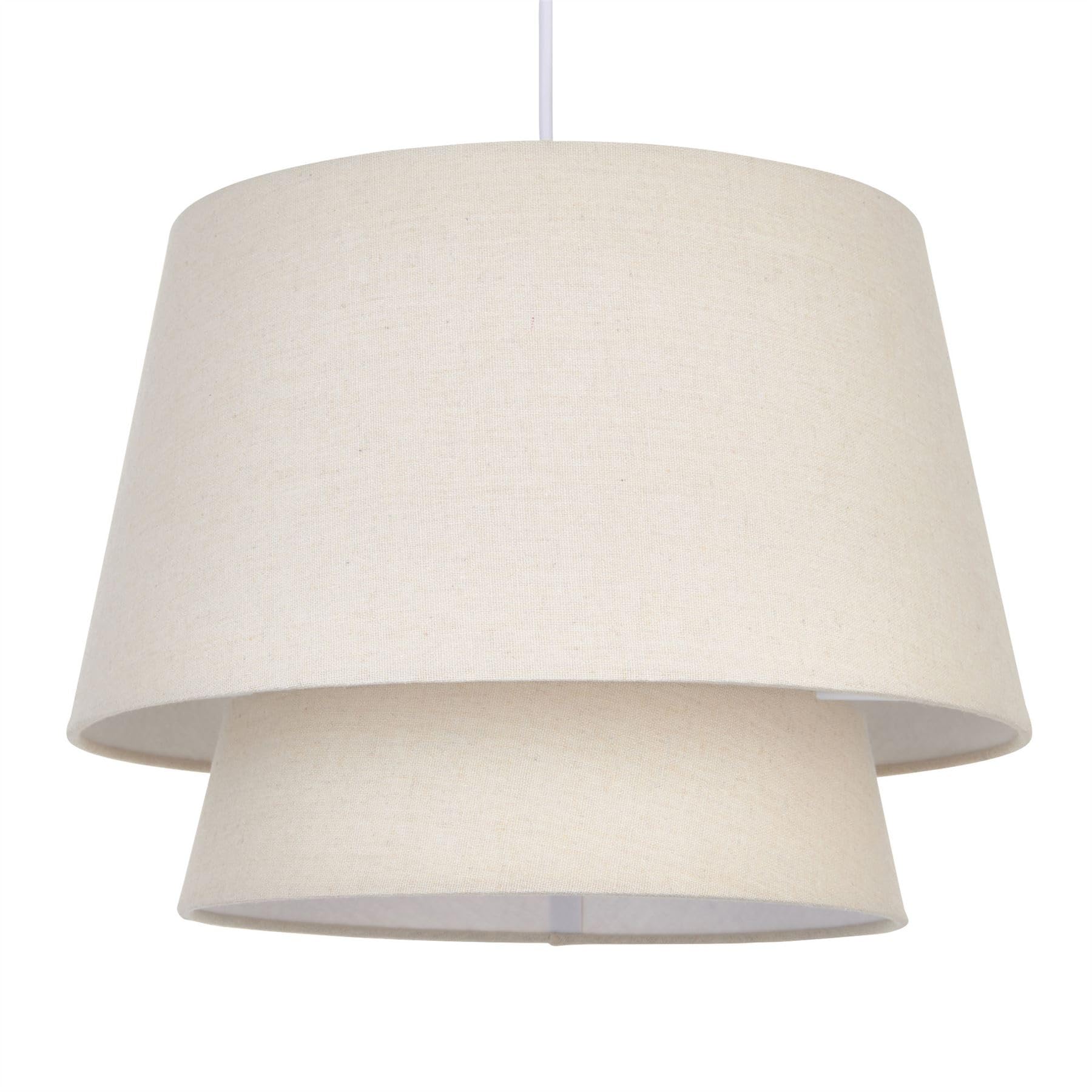 Firstchoicelighting Natural Linen Modern Ceiling Lightshade, Easy Fit 2 Tier Fabric Pendant Shade, 35Cm Diameter