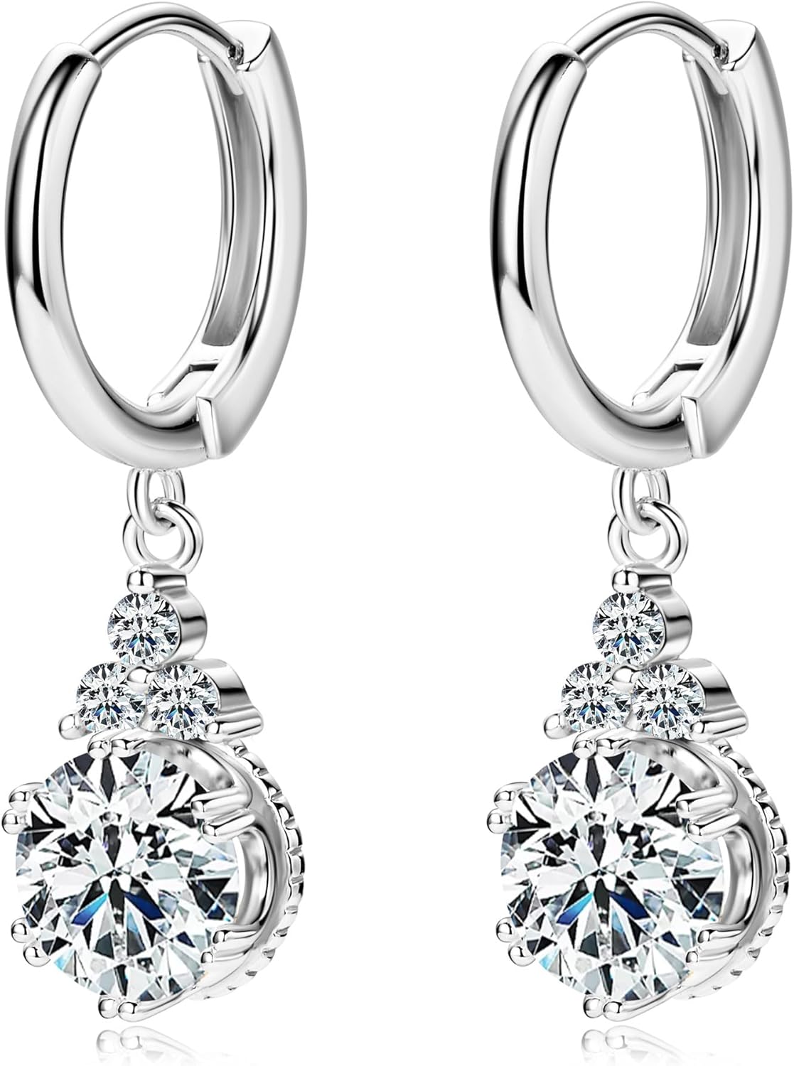 1-2CT Moissanite Drop Earrings for Women, Imitation Diamond Dangle Earrings, 18K White Gold Plated D Color Round Cut 925 Sterling Silver Wedding Earrings for Brides Bridesmaid, GRA Certified