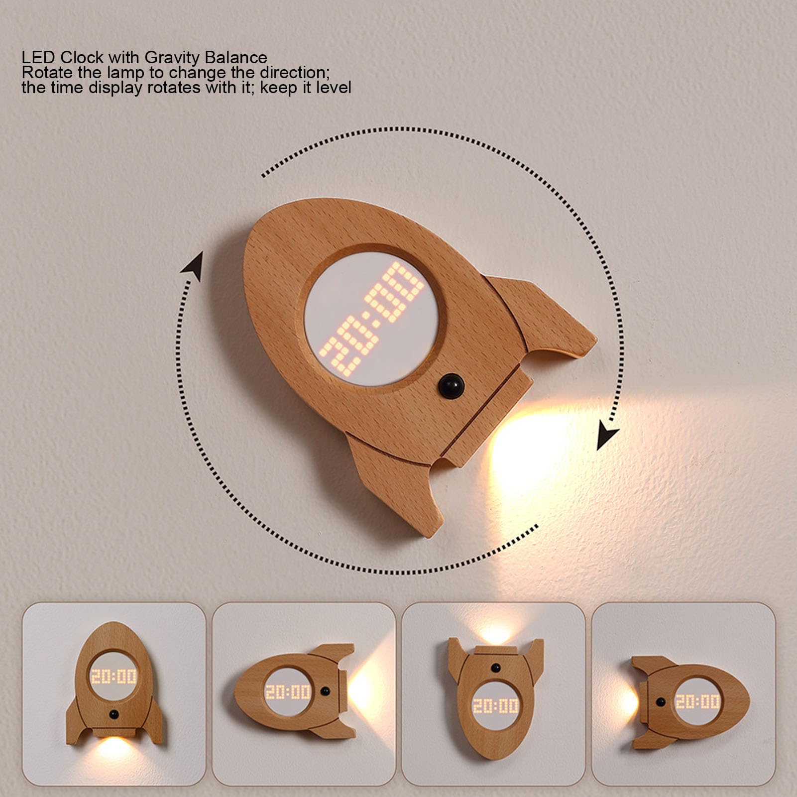 Tosuny Holz Bewegungsmelder Wandlampe mit Uhr für Schlafzimmer