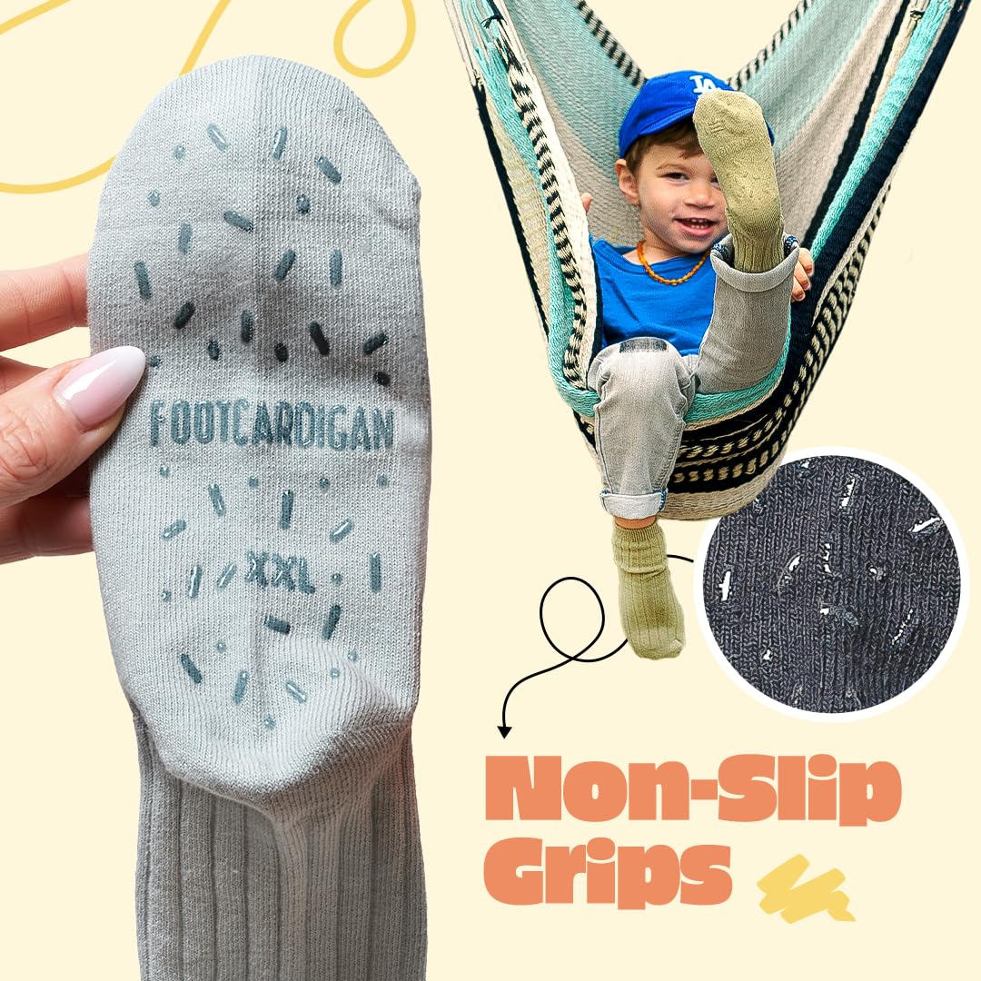 Foot Cardigan Organic Cotton Kids Socks Non Slip Grip Crew 5 Pairs Boys Girls Toddler to Teen Ages 2-14 product thumbnail 5