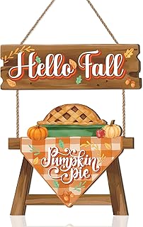 Hello Fall Sign,Fall Pumpkins Door Sign,Pumpkin Pie Decor,Harvest Thanksgiving Wall Decoration,Welcome Autumn Door Hanger,Autumn Outdoor Decor for Porch Yard Home Farmhouse Living Room