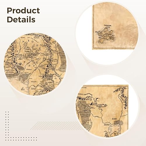 Miniatura 3 de Tapiz retro de mapa del mundo de la Tierra Media, póster de tela de pergamino de fantasía vintage, mapa antiguo para colgar en la pared para