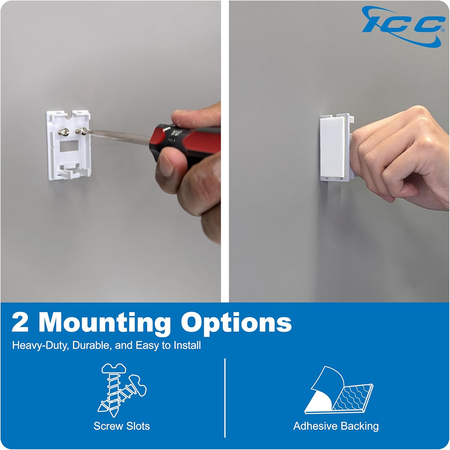 ICC 1-Port Surface Mount Box, White, Works with Wide and Slim Profile Keystone Jacks (Sold Separately), Compact Outlet for Voice and Data Connections, UL Listed TAA Compliant, IC107B1TWH, 10-Pack
