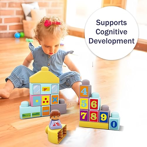 Vista 55 de Bloques de construcción suaves para niños pequeños, bloques para niños de 6 meses en adelante, bloques apilables grandes y creativos, 20 piezas