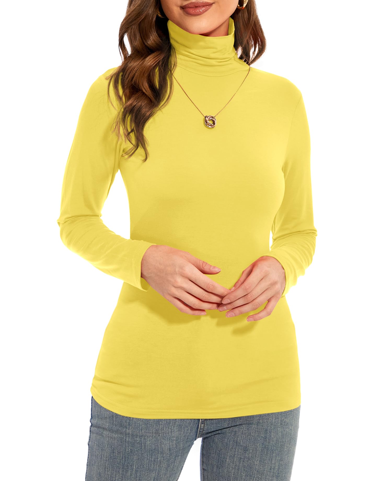 Womens Long Sleeve Turtleneck T-Shirts Casual Lightweight Slim Fit Cozy Base Layer Top