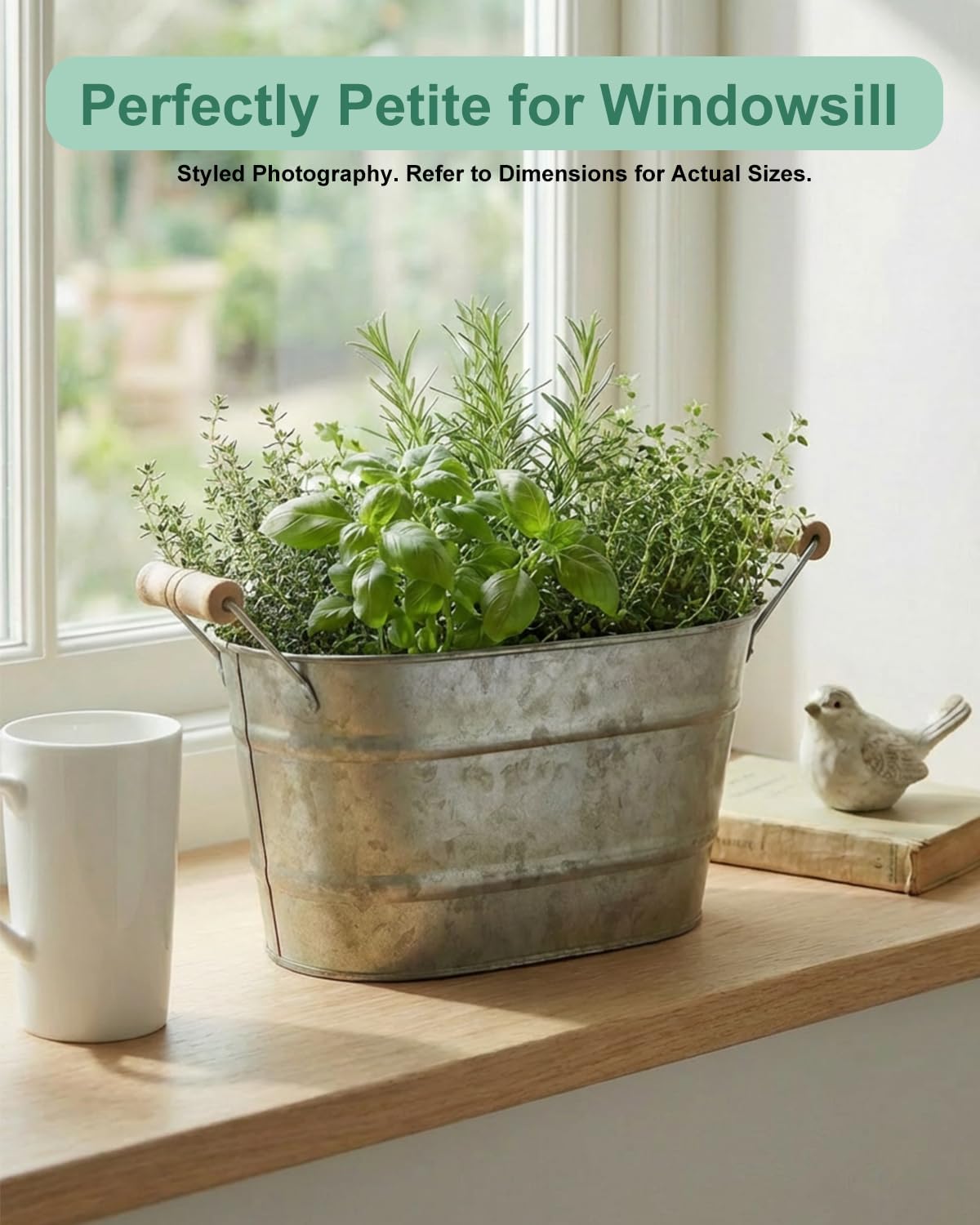 vensovo Galvanized Metal Oval Planter Buckets with Handles – Set of 3 Rustic Farmhouse Flower Tubs with Drain Holes & Plugs, Vintage Small Pots for Herbs, Succulents, Wedding or Tabletop Decor