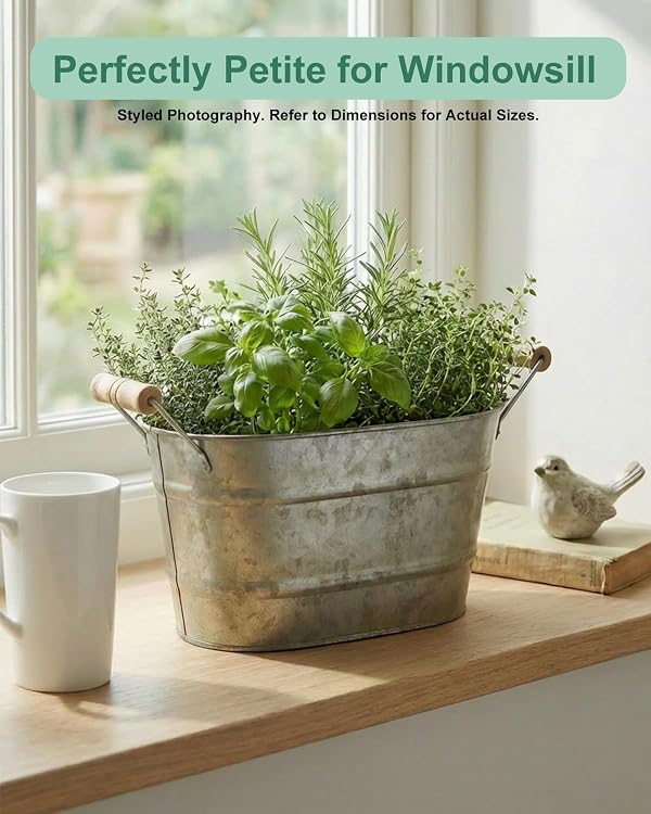 vensovo Galvanized Metal Oval Planter Buckets with Handles – Set of 3 Rustic Farmhouse Flower Tubs with Drain Holes & Plugs, Vintage Small Pots for Herbs, Succulents, Wedding or Tabletop Decor by vensovo - Image 5
