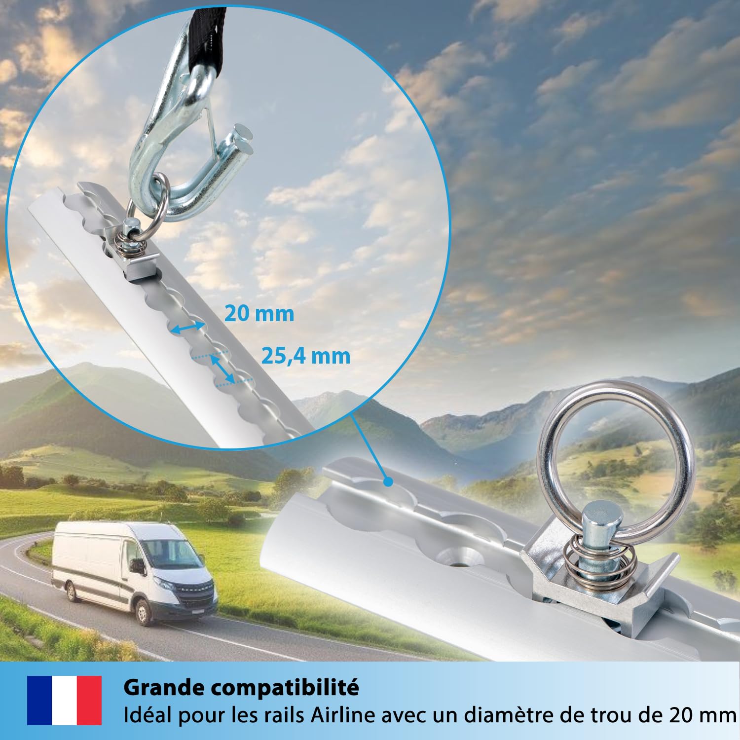 valonic Gecko - 8 pièces, 1000 daN, Anneaux d'arrimage pour système de Rail, Adaptateur pour Rail d'arrimage, Accessoires pour Voiture, remorque, Camion - Rail de Fixation