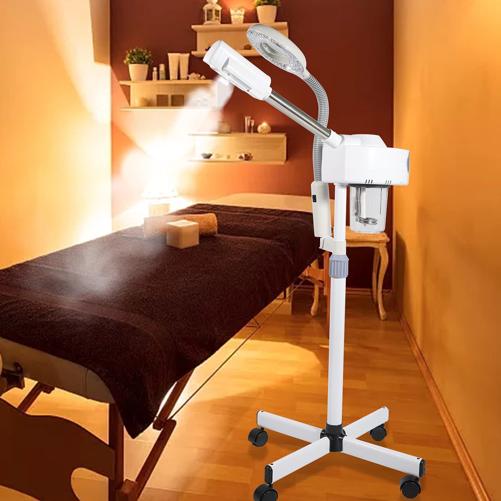 Vaporisateur facial grossissement lampe de spa, sauna facial, 2 en 1, 3 x 5 x vapeur, ozone, loupe, salon, vapeur, pulvérisateur, studio cosmétique