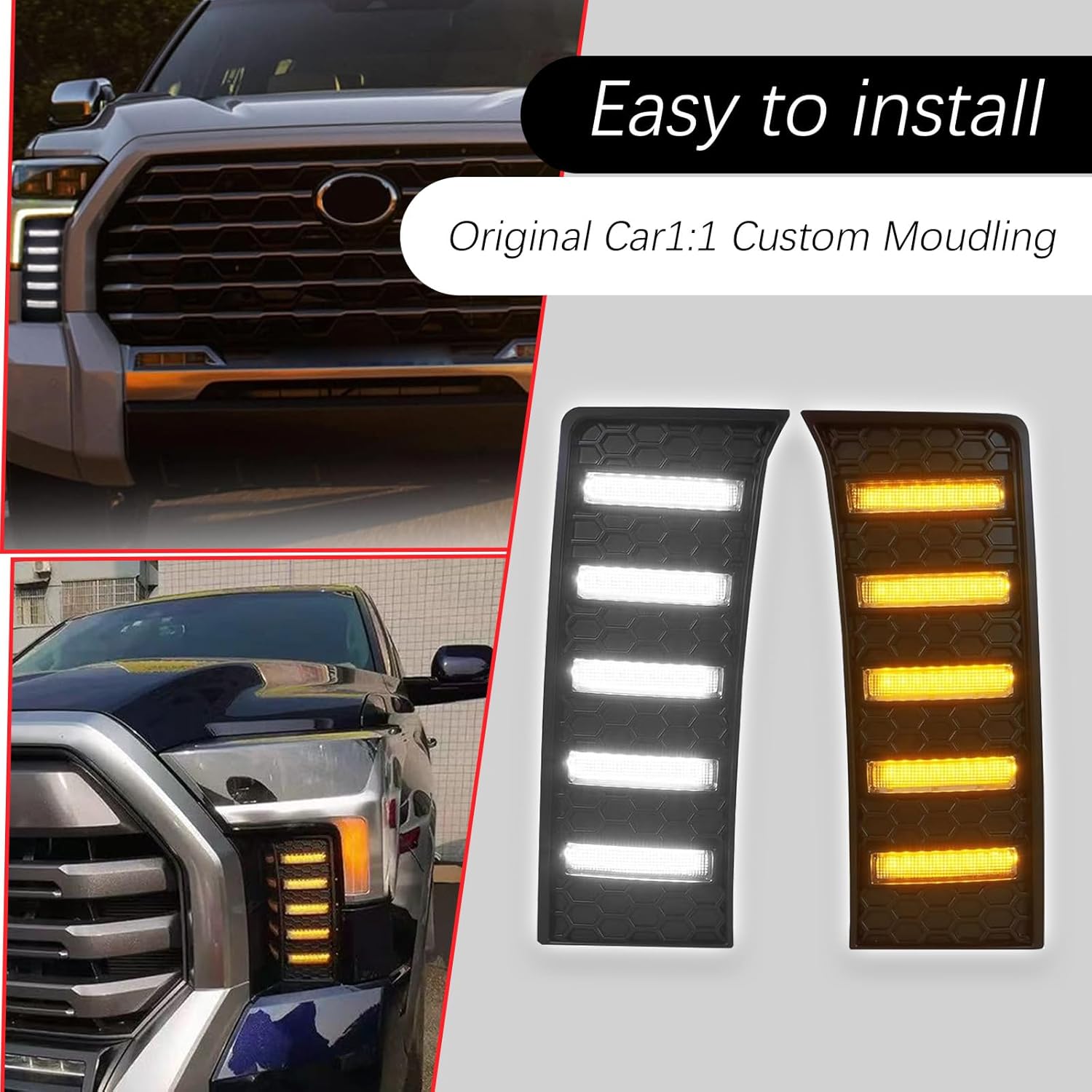 Front Bumper LED Fog Lights Compatible With 2022-2025 Toyota Tundra White/Amber DRL Sequential Switchback Turn Signal Led Daytime Running Light