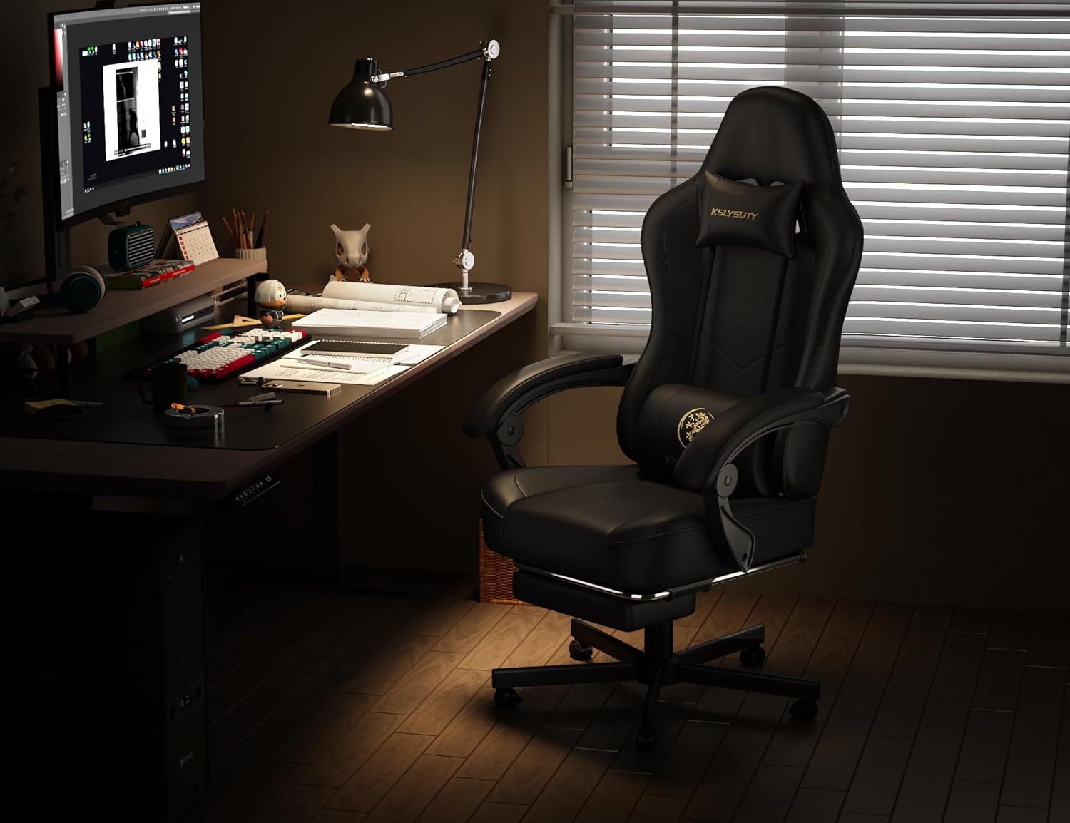 71ujz0eBPHL._AC_SL1500_ Gaming Chair for Adults with Footrest and Lumbar Support, Height Adjustable Game Chair with 360°-Swivel Seat and Headrest and for Office or Gaming (Black)