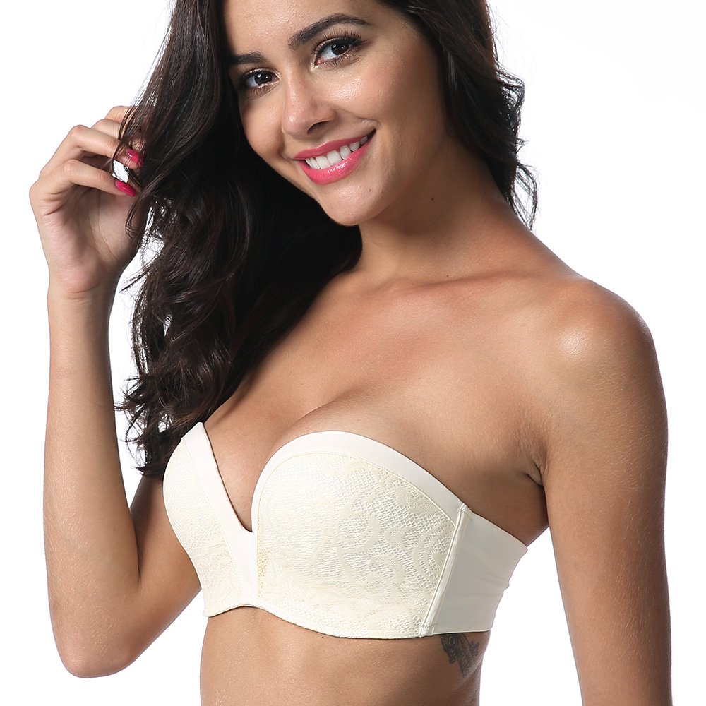 Women's Non-slip Gather Push Up strapless invisible bra