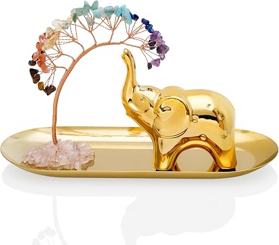 ZenBless 7 Chakra Healing Crystal Tree Ceramic Elephant Decor Elephant Gifts for Women, Elephants Statues Home Decor, Yoga Meditation Zen Spiritual Room Home Shelf Decor Feng Shui Good Luck