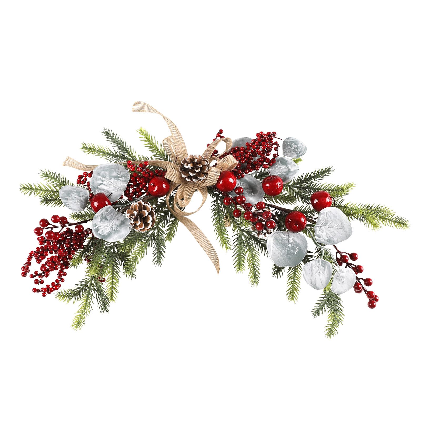 SHACOS Corona de Navidad para Puerta 60cm Corona Navideña Decoración Pared con Bayas Rojas y Ramas de Pino Adorno Colgante Navidad para Puerta Casa Exterior Interior