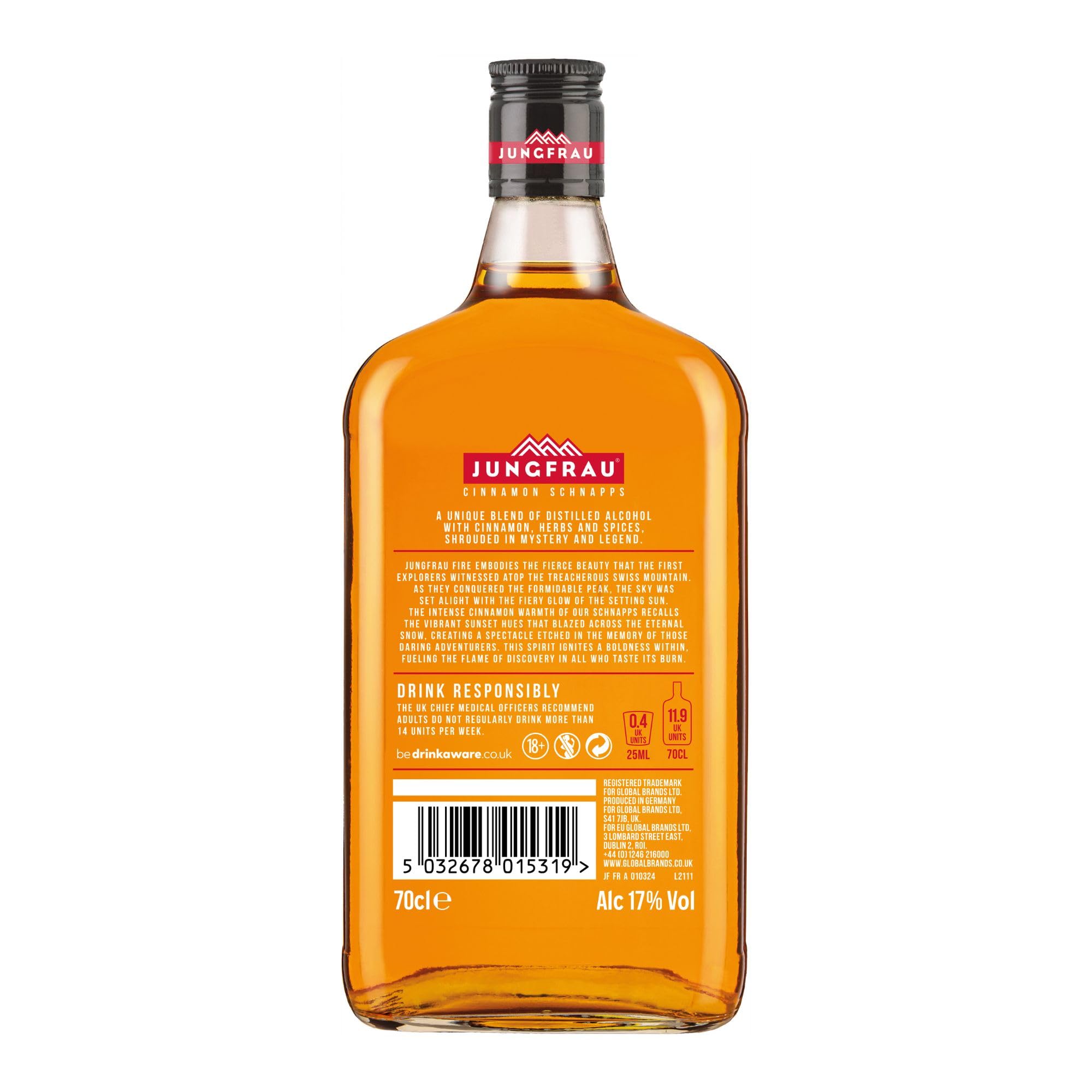 Jungfrau Fire Cinnamon Schnapps | 70cl | 17% ABV | Fire Shots