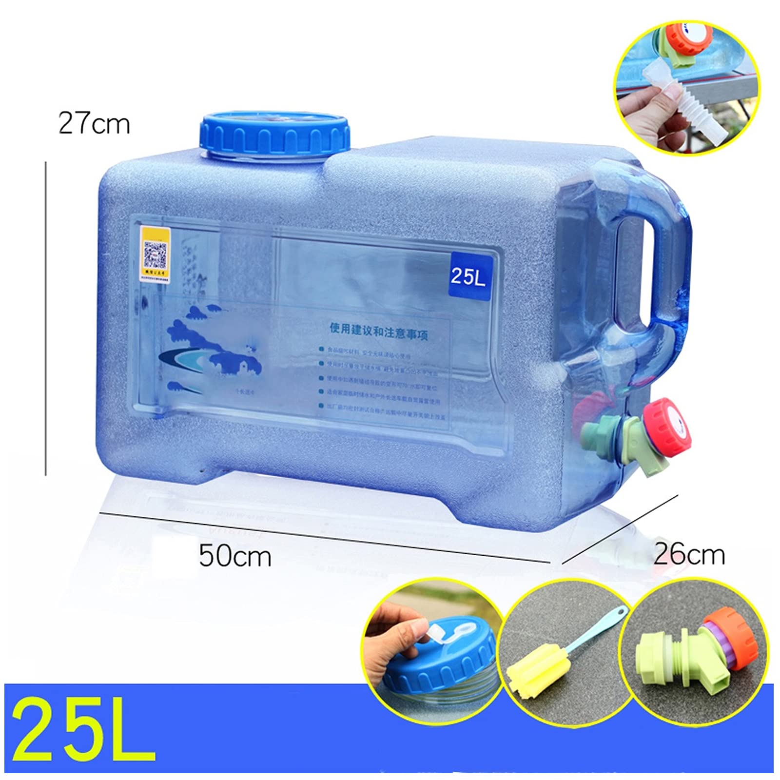 Kanister na wodę kempingowy, 5 l/8 l/12 l/18 l/22 l/25 l, kanister na wodę z kranem, zbiornik na wodę do domu, do samochodu, na kemping, wędrówki, polowanie, do użytku na zewnątrz, do samodzielnego jazdy, W (rozmiar: 25 l)