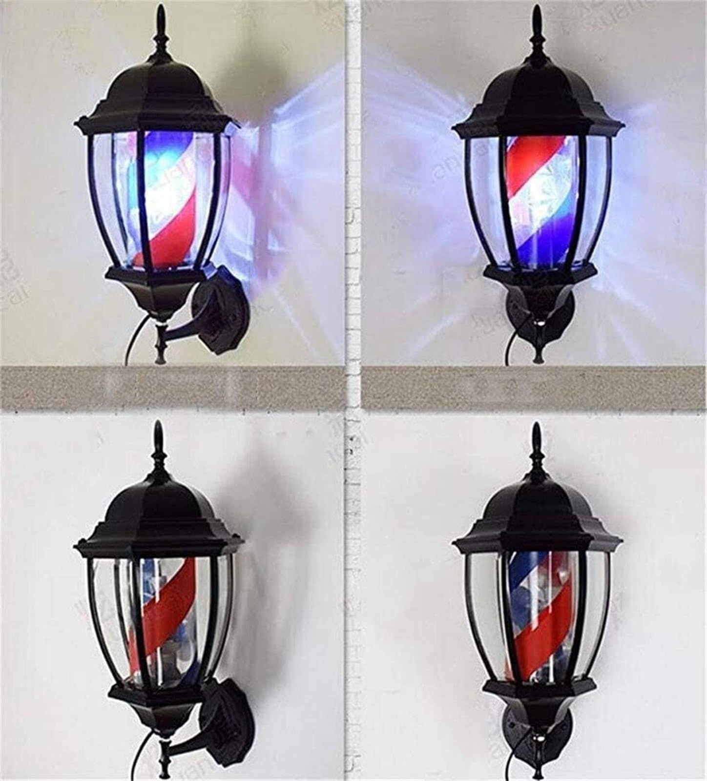 NAKEAH Salón Giratorio, barbería, Cartel Abierto, Poste, Tiras Rojas, Blancas y Azules con luz de Globo Brillante, lámpara montable en Pared