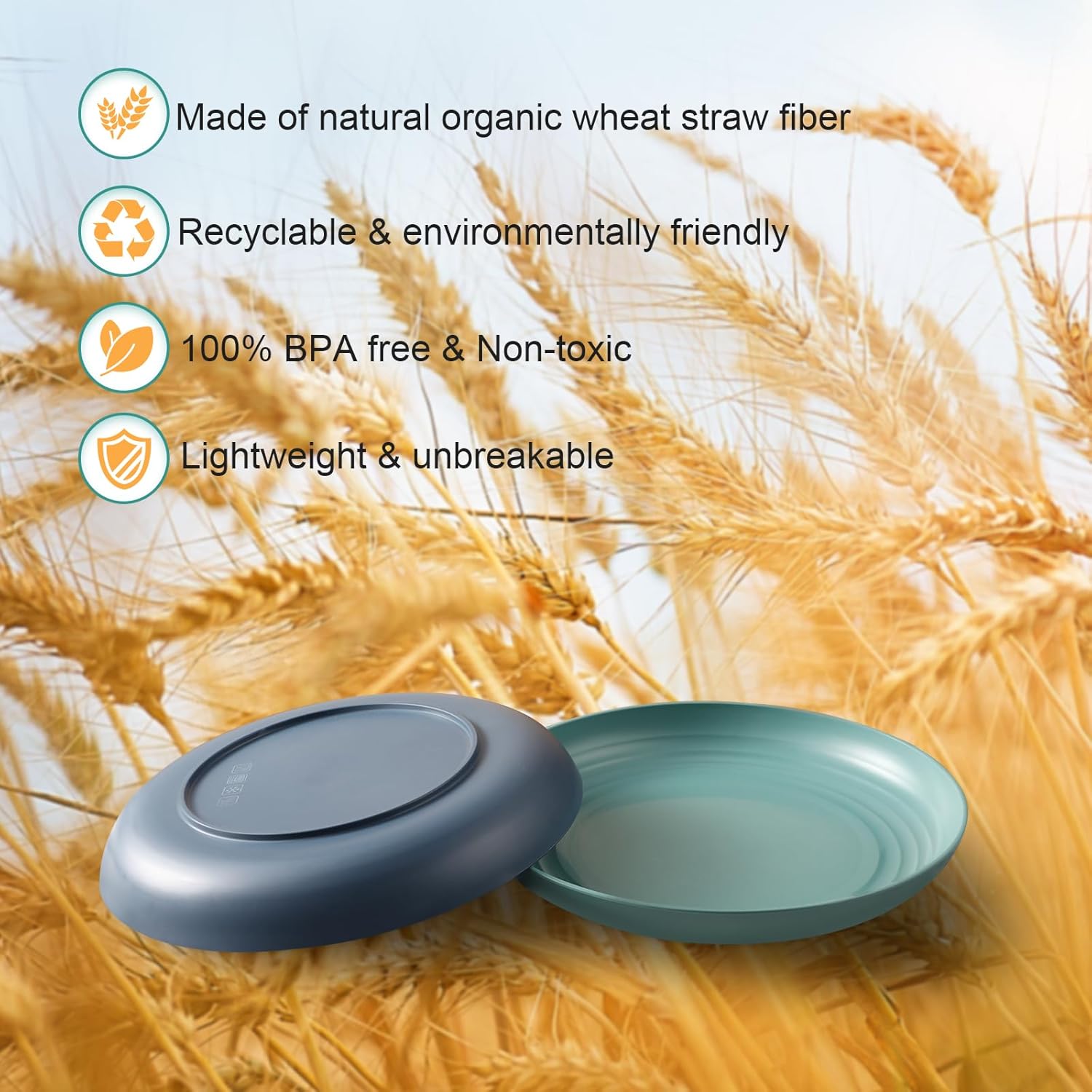 12 Pcs Unbreakable Deep Dinner Plates Set, 10 inch Reusable Plastic Wheat Straw Plates, Microwave and Dishwasher Safe Plate for Kitchen, Lightweight Plate for Dessert, BPA Free, 6 Colors - Image 4