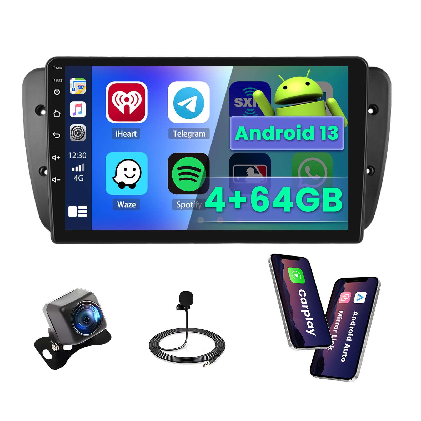 Hikity 4+64G 9" Radio Android para Seat Ibiza 6J 2009-2013 Wireless Carplay | IPS Pantalla Táctil GPS Navi Bluetooth 5.0 5G WiFi FM/RDS Cámara Trasera Control del Volante 4+64G