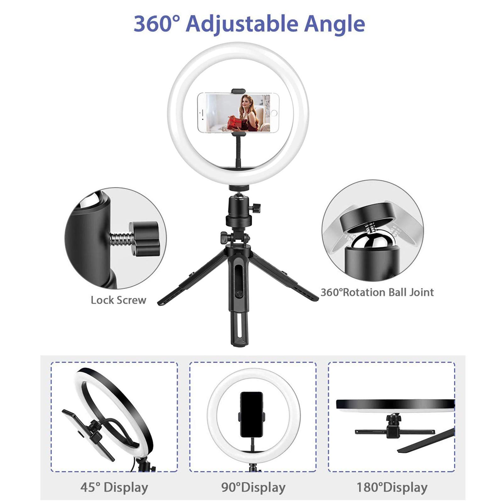 Luce ad Anello da 10" Luce per Selfie con Supporto Treppiede, 3 modalità Colore Lampada Anulare Regolabile Ring Light LED per Youtube, TIK Tok,Trucco, Fotografia, Streaming Live