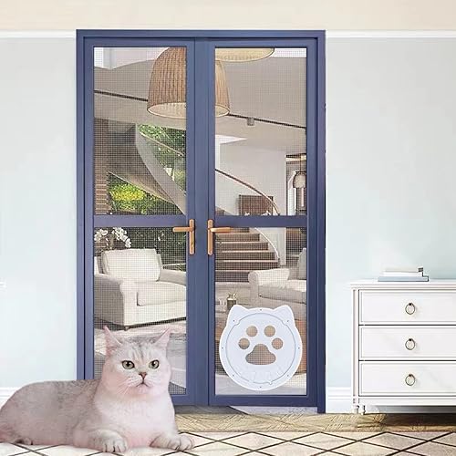 Miniatura 3 de Plastic Cat Door with Controlled Access, 4 Modes Security Lock, Reinforced Anti Collision Valve, Nylon Mesh, Hanging Inner Door, for Indoor Pets