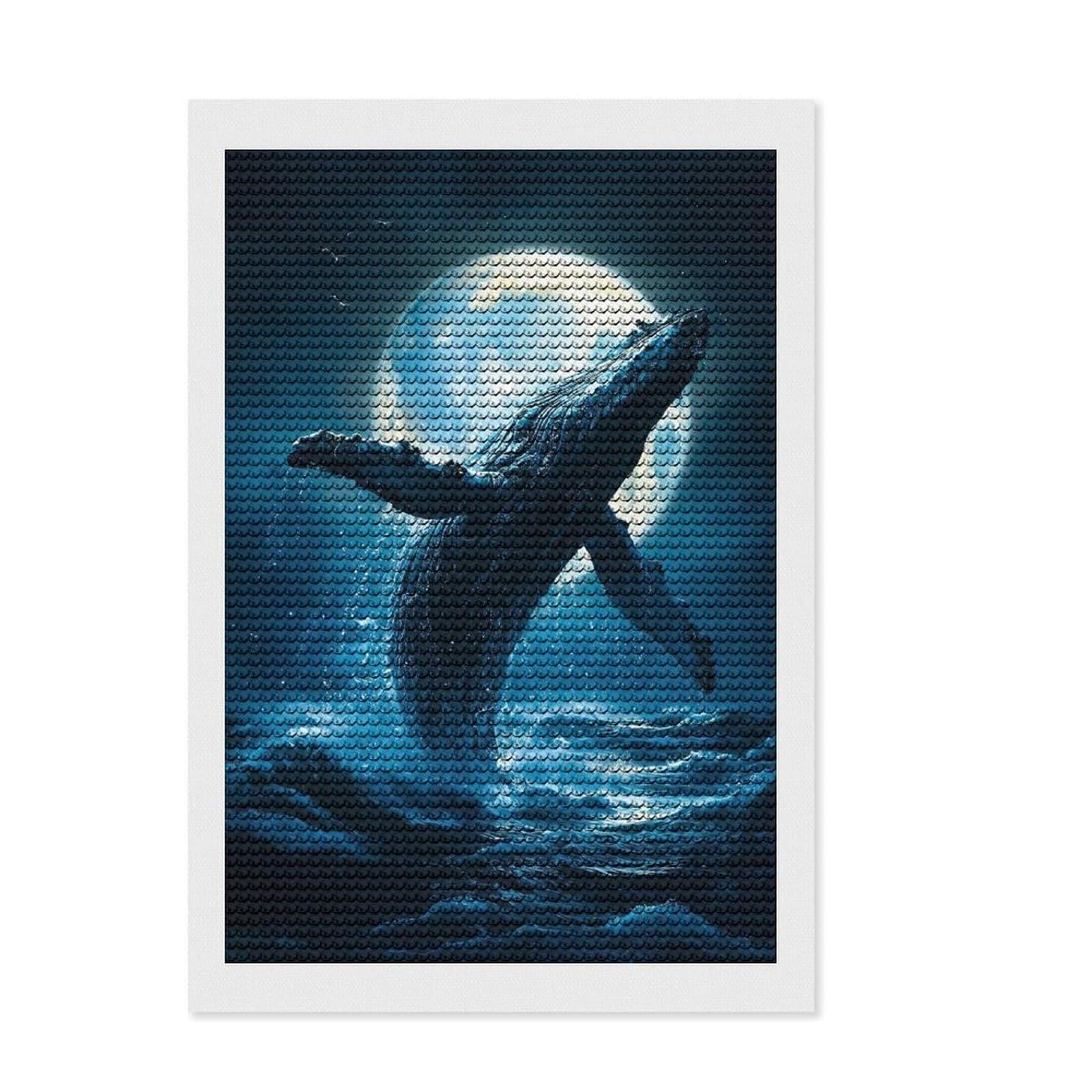 Junmoney Whale Breach, Moonlight Ocean Diamond Art Kit 8"x12", Calming Craft to Unwind, with Tool Kit, Living Room Decor, Festive Craft Gift