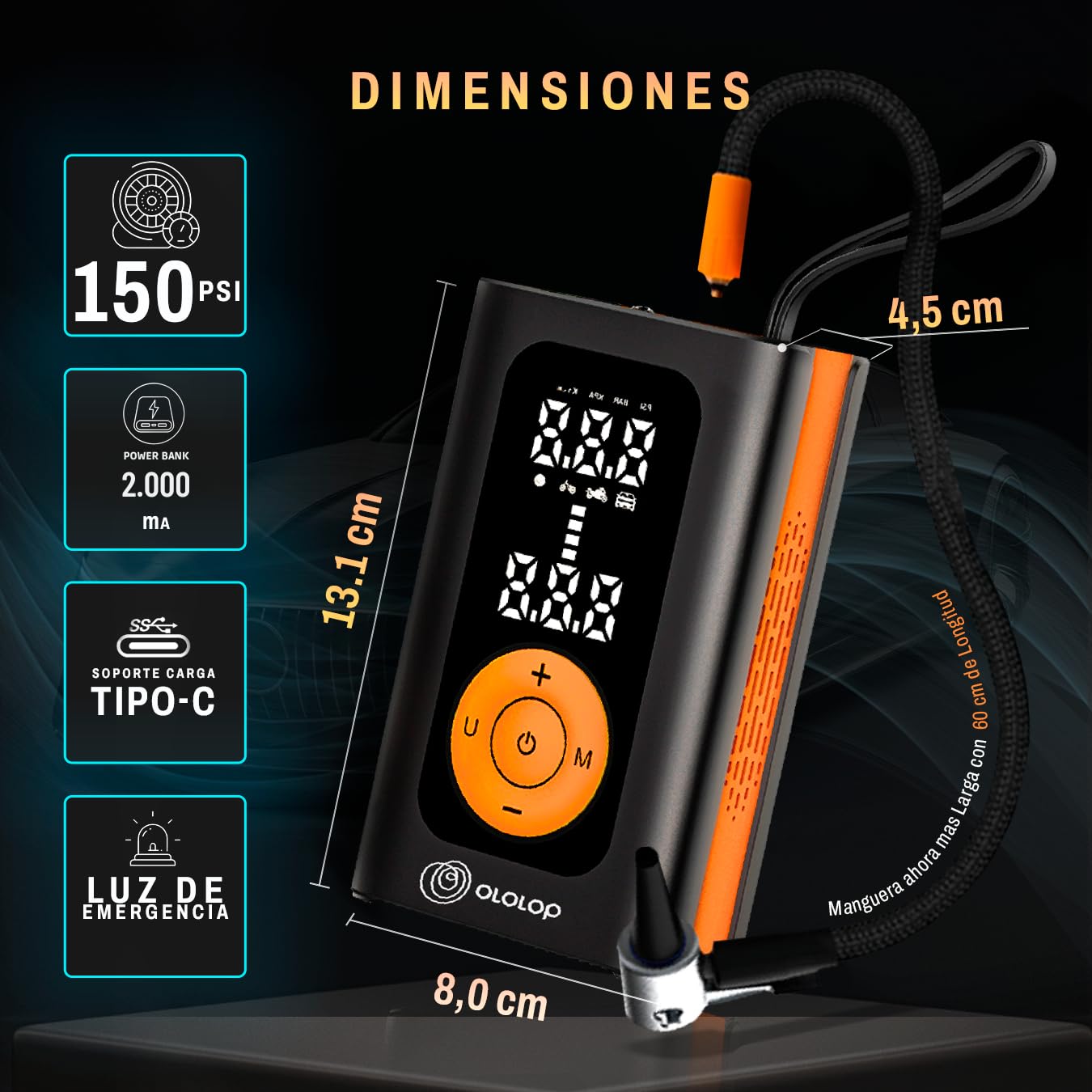 Super compressore d'aria portatile Premium con torcia | Gonfiatore ruote auto + guida per portare la tua famiglia in sicurezza | Gonfiatore elettrico | Gonfiatore elettrico | Batteria di