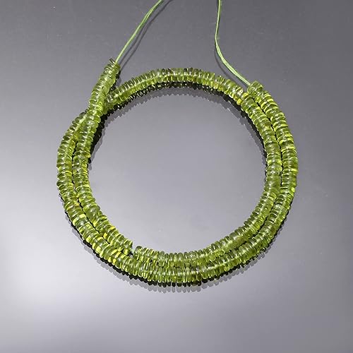 Miniatura 4 de Cuentas Heishi de peridoto natural, cuentas planas redondas de peridoto de 0.197-0.236 in, hilo de peridoto de 16 pulgadas