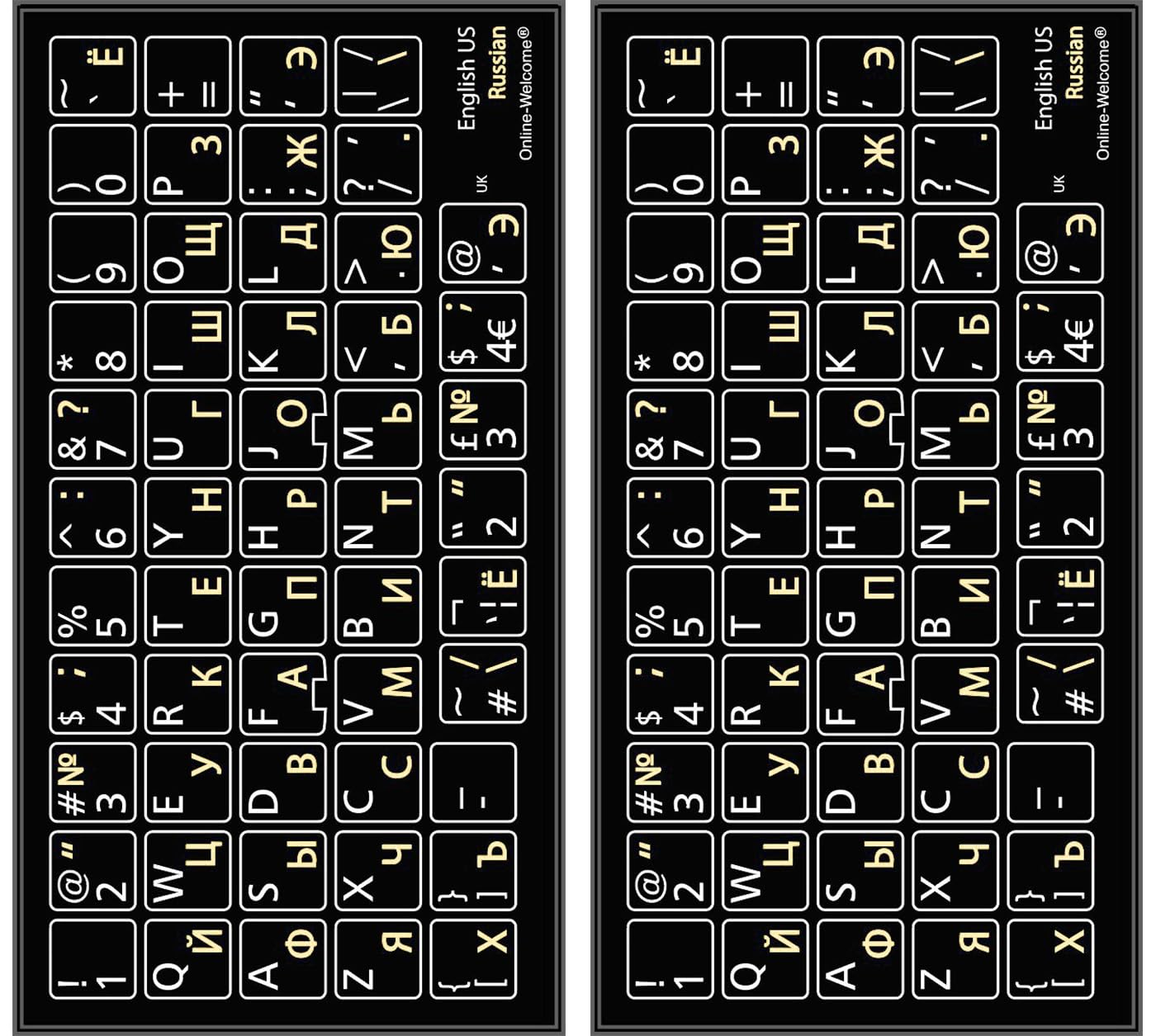 Stickers pour clavier russe-anglais fond noir contre l'usure des touches