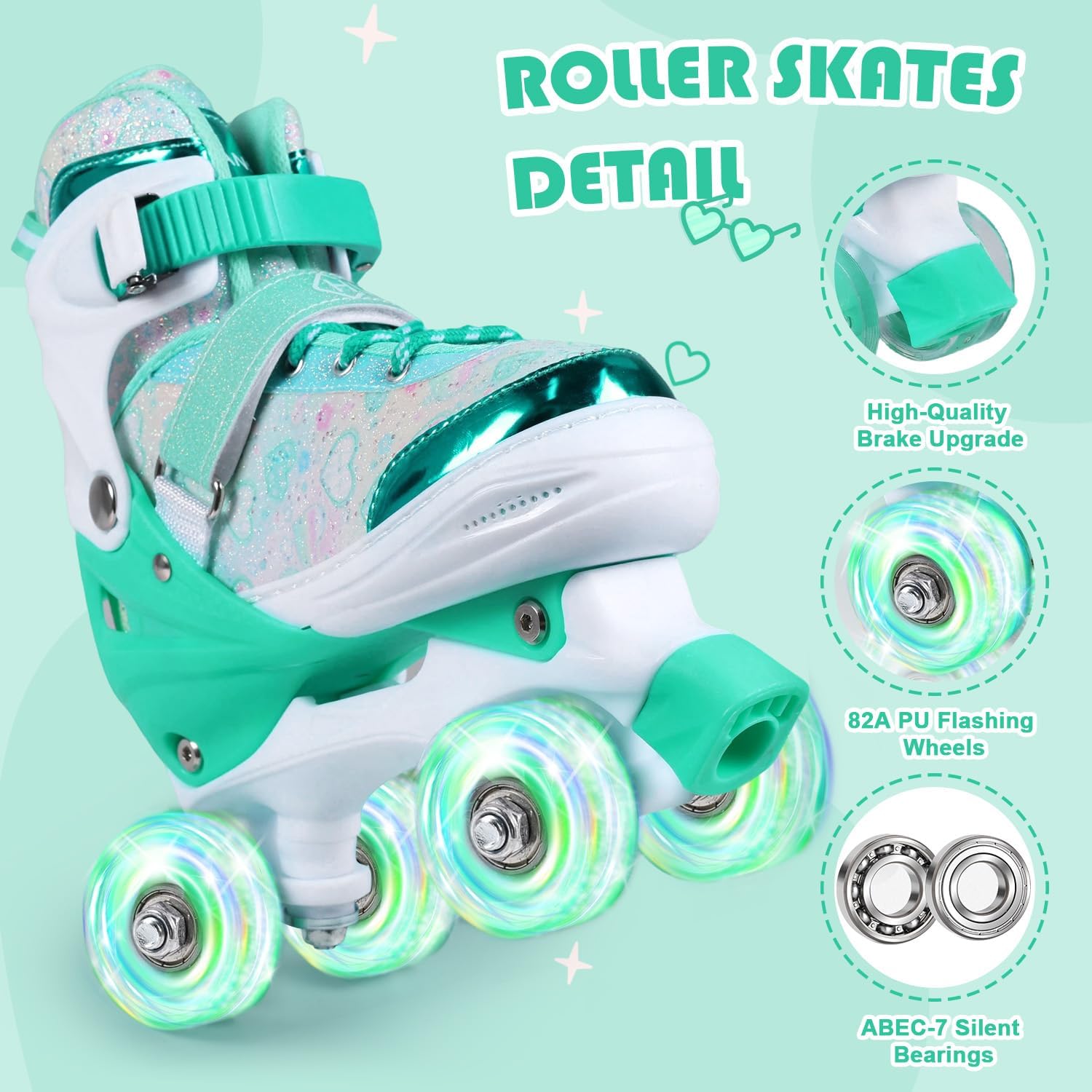 Roller Skates for Kids, 4 Size Adjustable Rollerskates with Light Up Wheels, 10C to 6 Beginner Youth Roller Skates for Girls Boys Toddlers Indoor Outdoor - Image 4