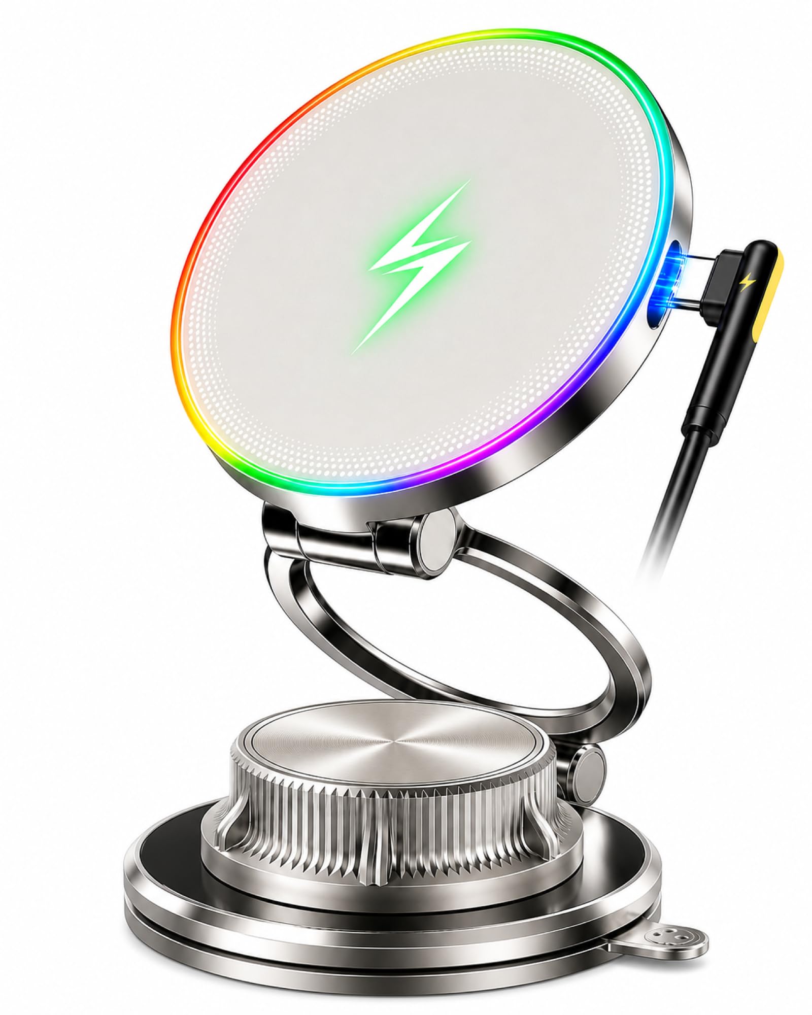 【2026 新登場力作】スマホホルダー 車 ワイヤレス充電 マグネット【15W急速充電&カラフルledライト&ナノジェル吸盤】MagSafe 車載ホルダー【360°回転な台座×多角度自由調節】搭載 N55 マグネット強力吸着 高級亜鉛合金折りたたみ構造 真空吸盤とナノゲルの最強組み合わせ【跡残らず/吸盤水洗いOK】車載 充電器 片手で簡単操作可能 iPhone&Android全機種