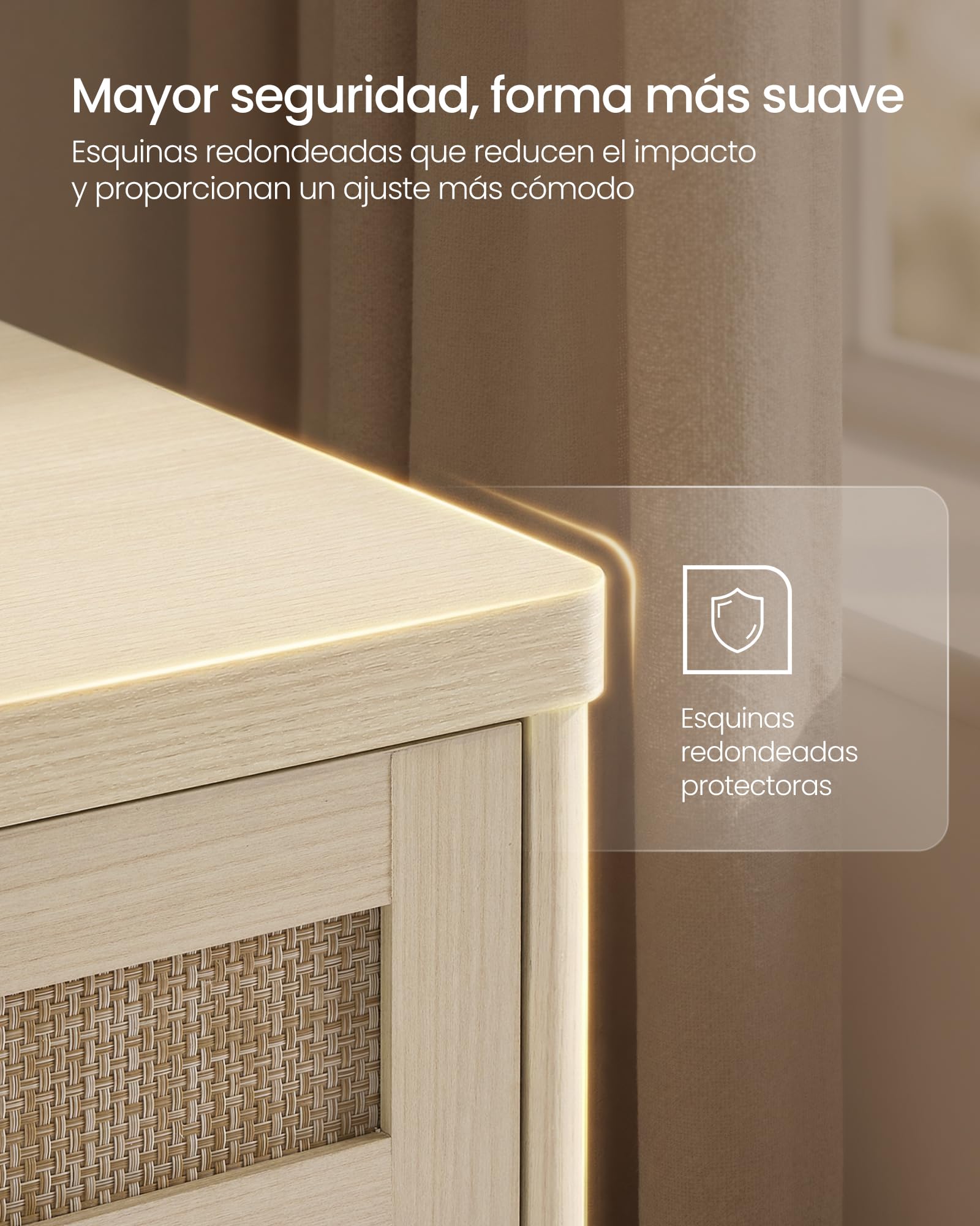 VASAGLE ELLAN Colección - Aparador de Estilo Boho con Puertas Efecto Ratán, Mueble de Cocina, Esquinas Redondeadas, Estante Ajustable, Cajón, Comedor, Beige Natural BBK601LC01