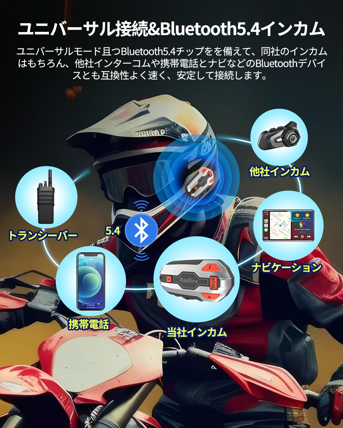 Amazon.co.jp: Redfire バイク インカム BT18 Bluetooth5.4 インカム 2