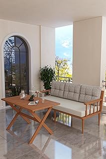 Bahçe Balkon Takımı Masif Fırınlanmış Gürgen Ahşap 3 Kişilik Koltuk + Masa