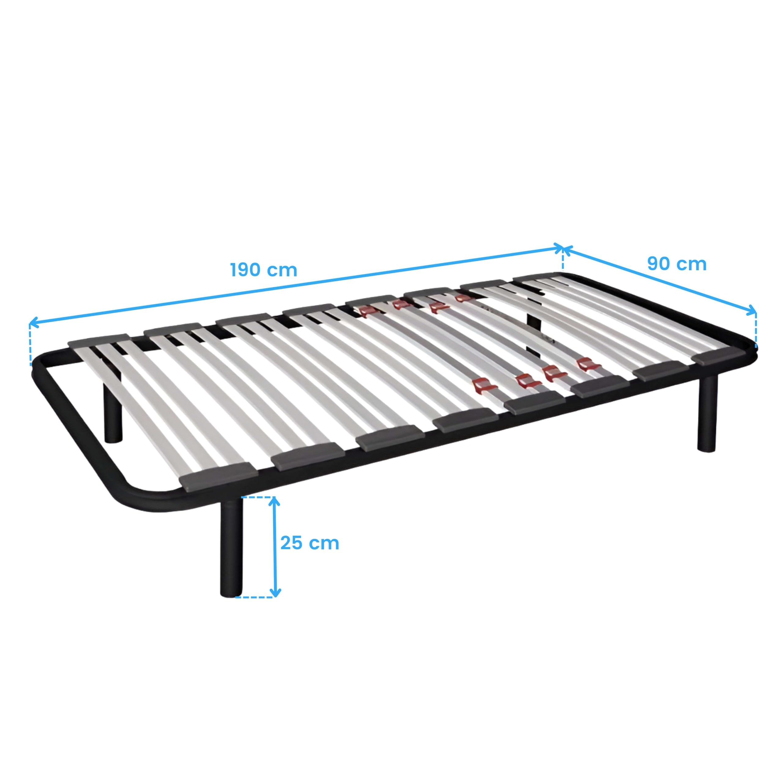 Miroytengo Somier 90x190 cm multiláminas con 4 Patas, con Reguladores Lumbares, Firmeza Adaptable, Tubo 40x30 mm y Laminas de Haya Natural
