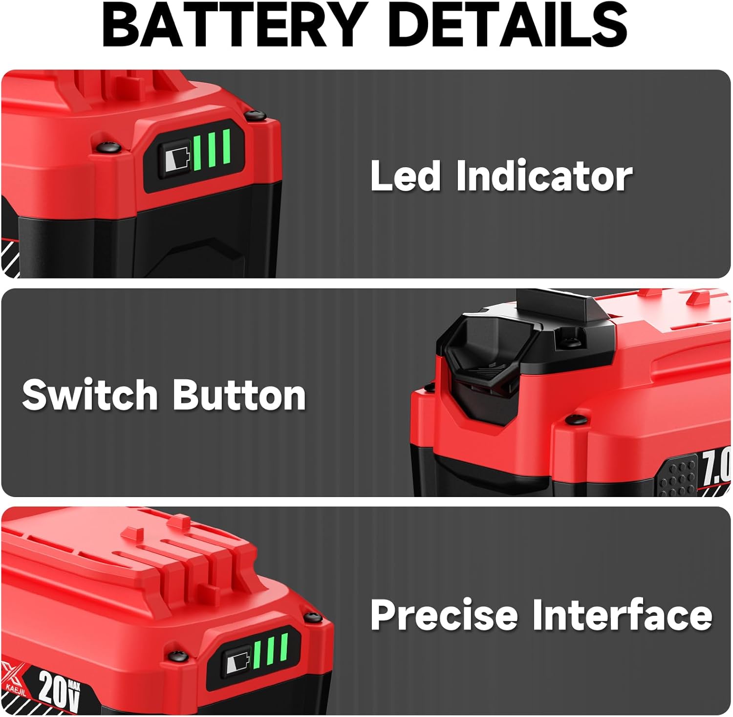 2Pack 7.0Ah Replacement for Craftsman 20V Battery Lithium Compatible with Craftsman V20 Battery CMCB201 CMCB202 CMCB204 CMCB205 CMCB206 CMCB209 CMCS500 Cordless Power Tools - Image 4