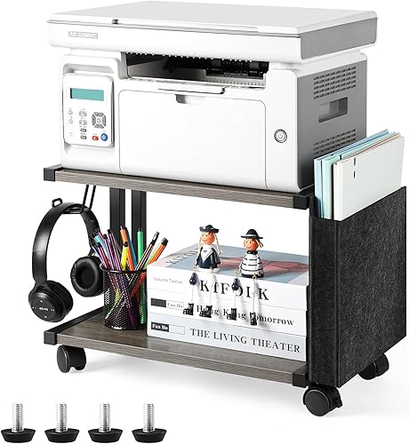 Soporte de impresora debajo del escritorio, mesa de impresora con almacenamiento pequeño carrito de impresora con ruedas, soportes de impresora de