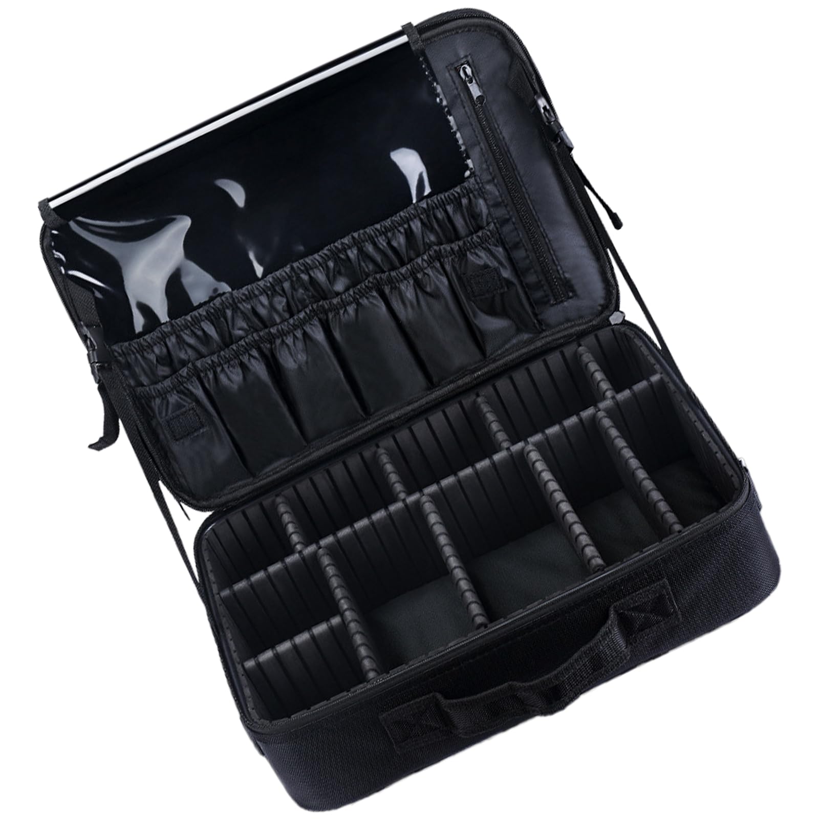 Make up Tasche, Zugetui, tragbarer Kosmetik Organizer mit verstellbaren Trennwänden, Oxford Stoff, Pinsel Aufbewahrung, Make up Box