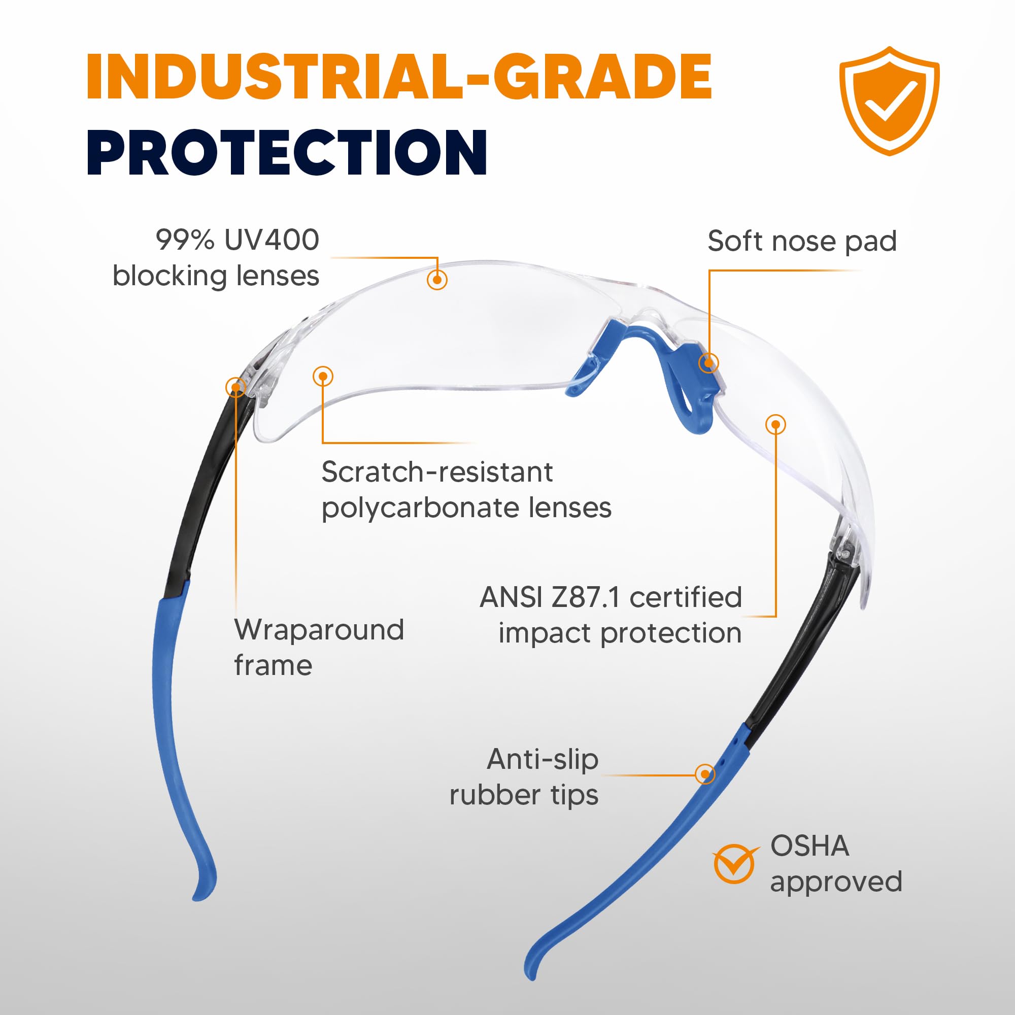 Gafas de seguridad con protección UV ANSI Z87.1, resistentes a los arañazos y a los impactos