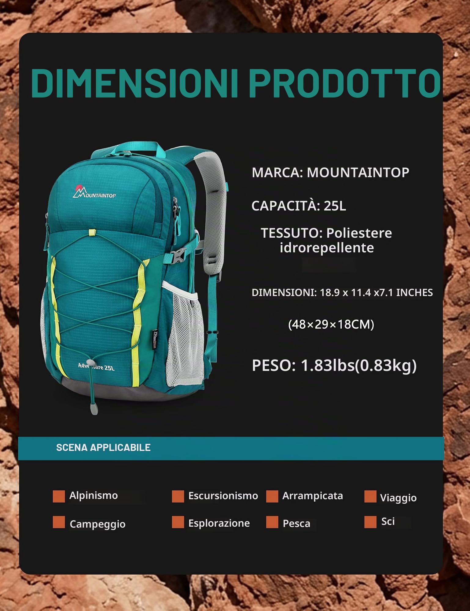MOUNTAINTOP Zaino da trekking da uomo e da donna, 25 l/40 l, zaino da trekking per campeggio, escursionismo, viaggi, 25L, Per esterni