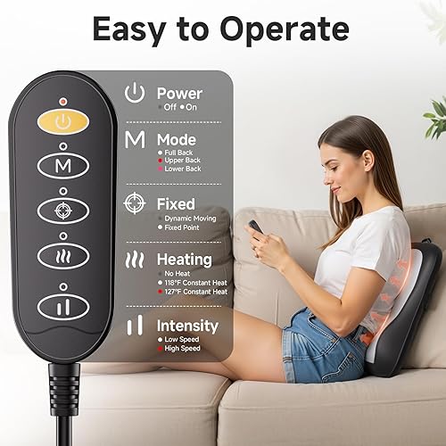 Miniatura 4 de Shiatsu - Masajeador de espalda y cuello para aliviar el dolor de tejido profundo, masajeador de espalda rodante hacia arriba y hacia abajo con