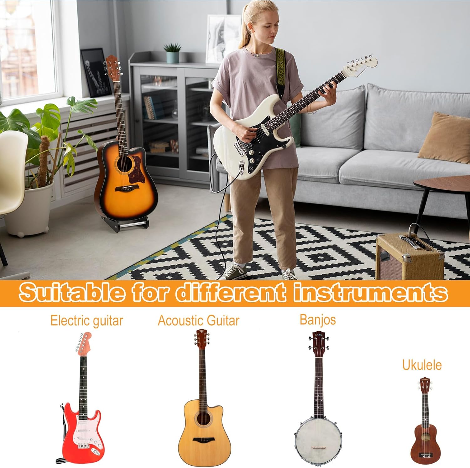 Guitar Stand for Acoustic and Electric Guitar Banjos Ukulele, TXEsign Floor Guitar Holder Rack for Musical Instruments with Anti-Scratch Silicone Tube