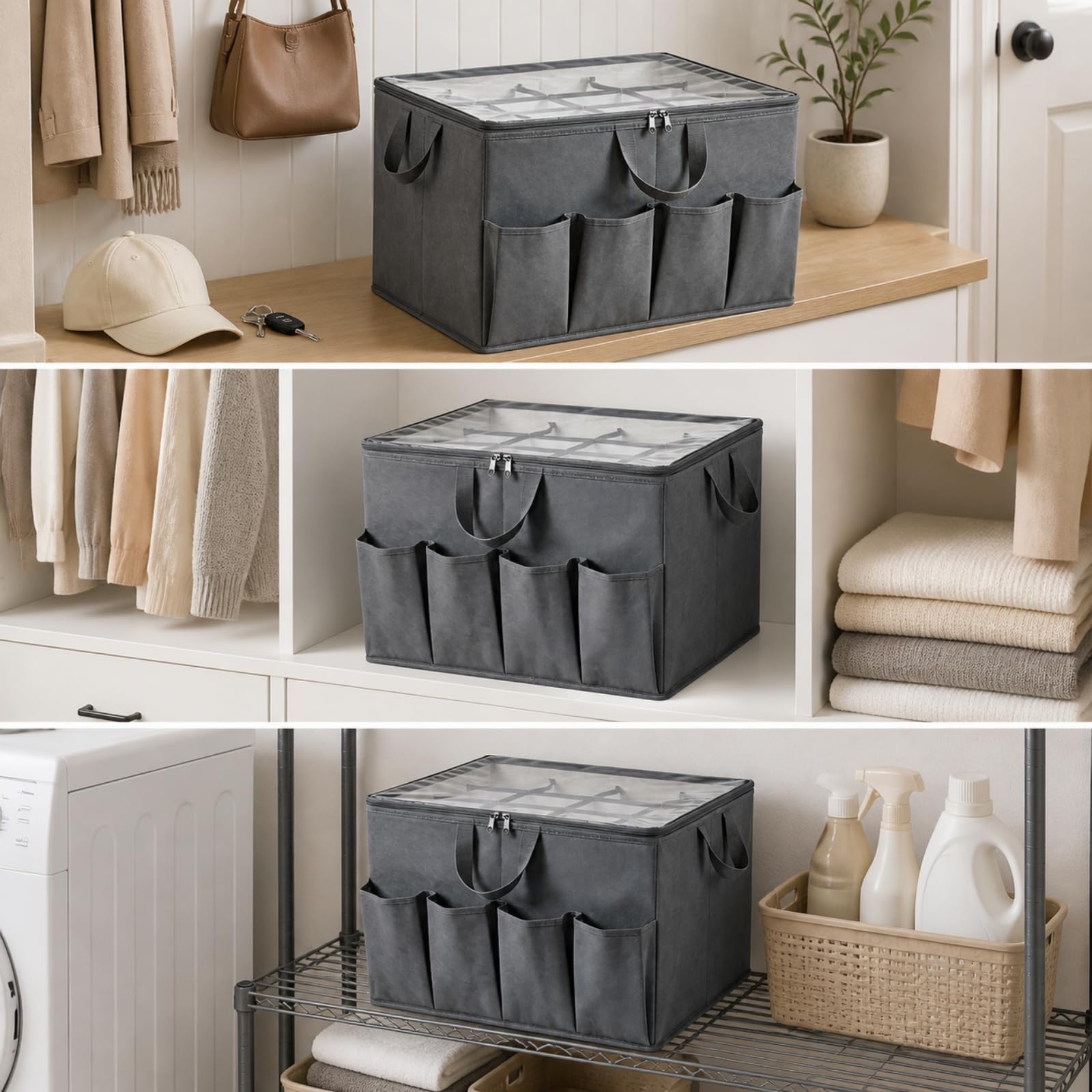 kowaku Caja la Oxford con Cremallera Plegable Caja Almacenamiento 60 L Resisn Connedor Almacenamiento Multiusos con Tapa para Dormitorio