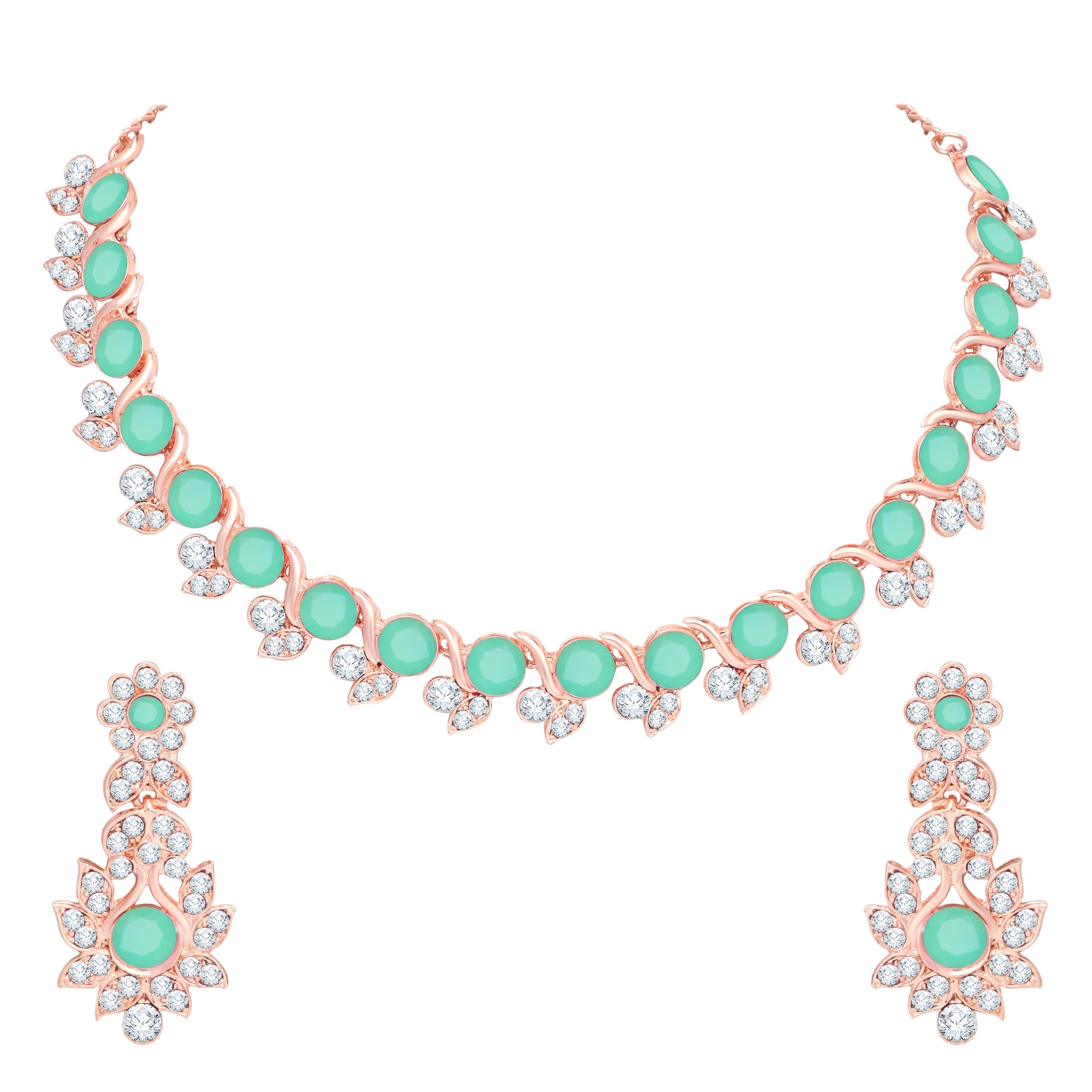 Atasi International Crystal Necklace Jewellery Set with Earrings for Women and Girls| Stylish Accessory for Parties, Weddings, and Festivals | Ideal Gift for Special Occasions