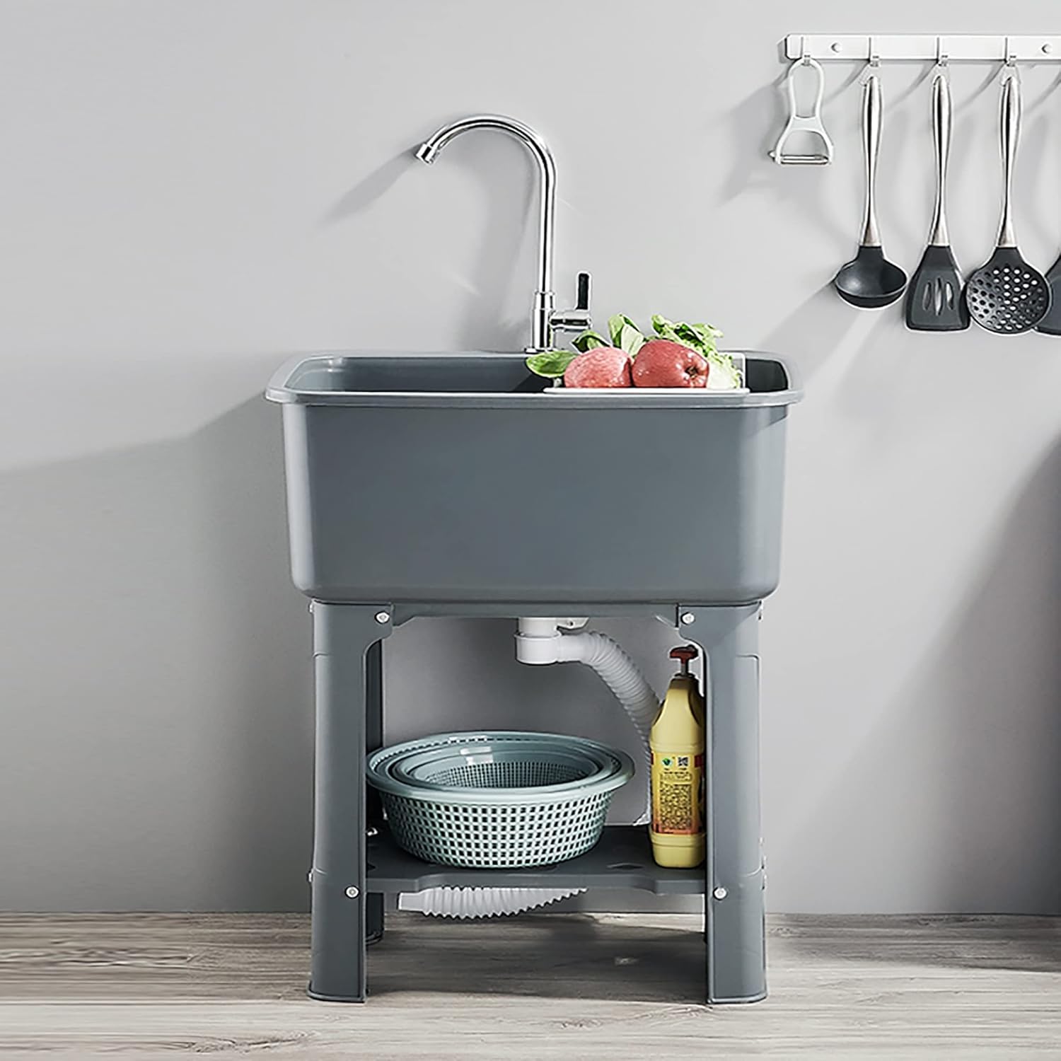 Free Standing Black Utility Kitchen Washing Sink
