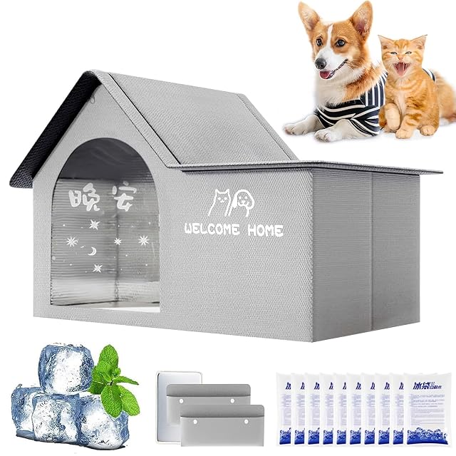Pet Cooling House, Foldable Dog House with AC Unit