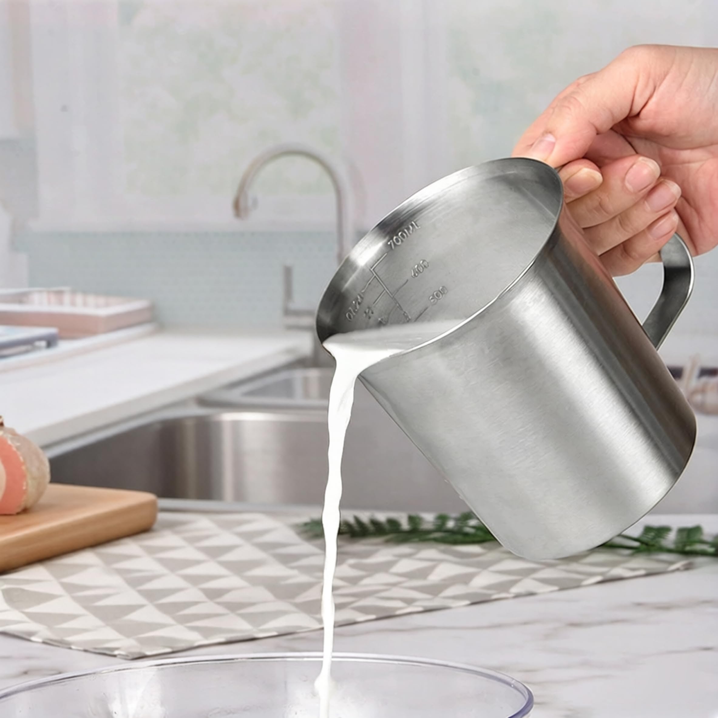 Tazas Medidoras Jarras, Taza Medidora De 1 L, Taza De Acero Inoxidable Con Escalas Internas Precisas, Boquilla Y Asa A Prueba De Fugas, Plateado