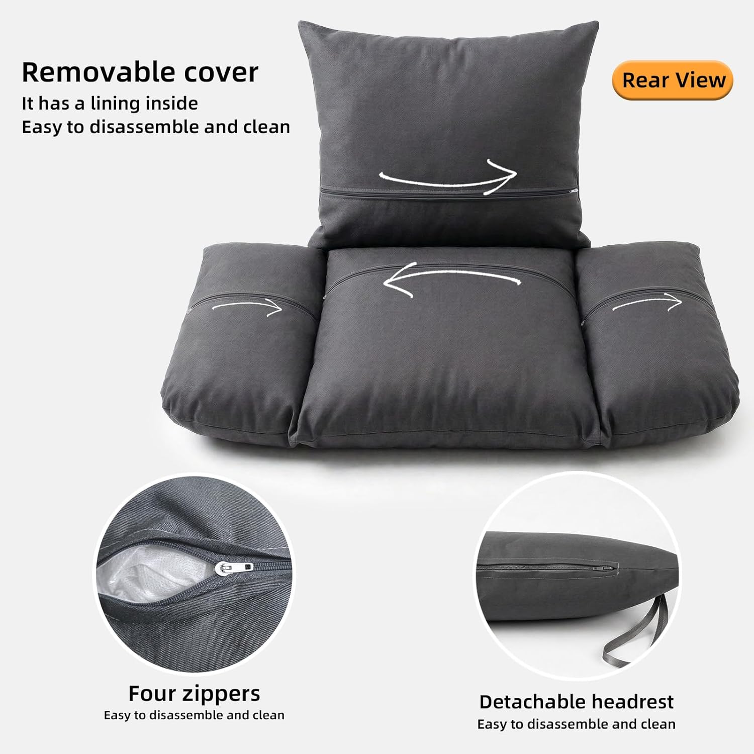 Removable Egg Chair Cushion, Hanging Egg Chair Cushion Replacement with Zipper for Indoor and Outdoor Hammock Chair, Patio Swing Chair, with Headrest, only Cushion (Dark Gray, 47 * 31.5 * 5in)